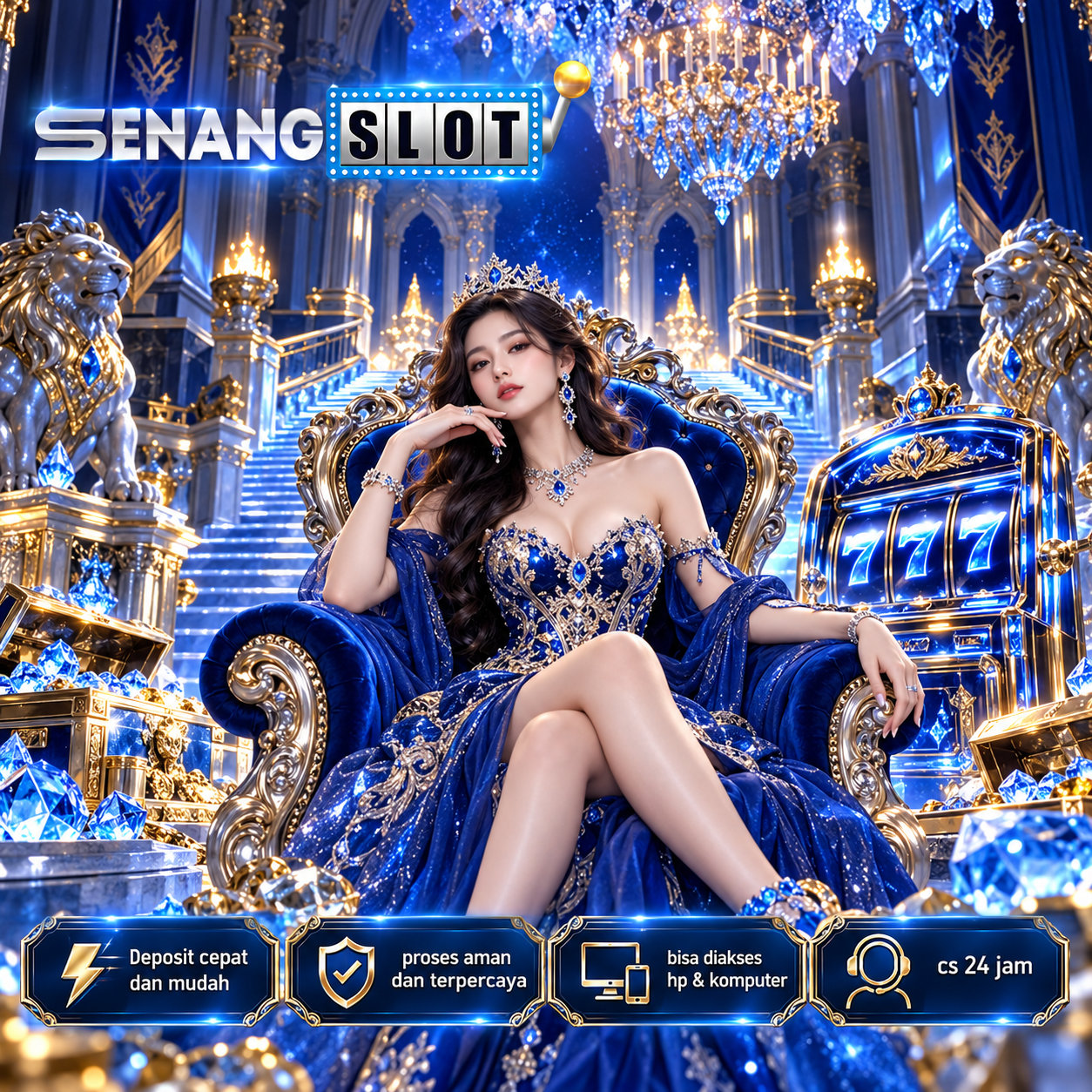 Ilustrasi SENANGSLOT dengan tema suasana kerajaan biru